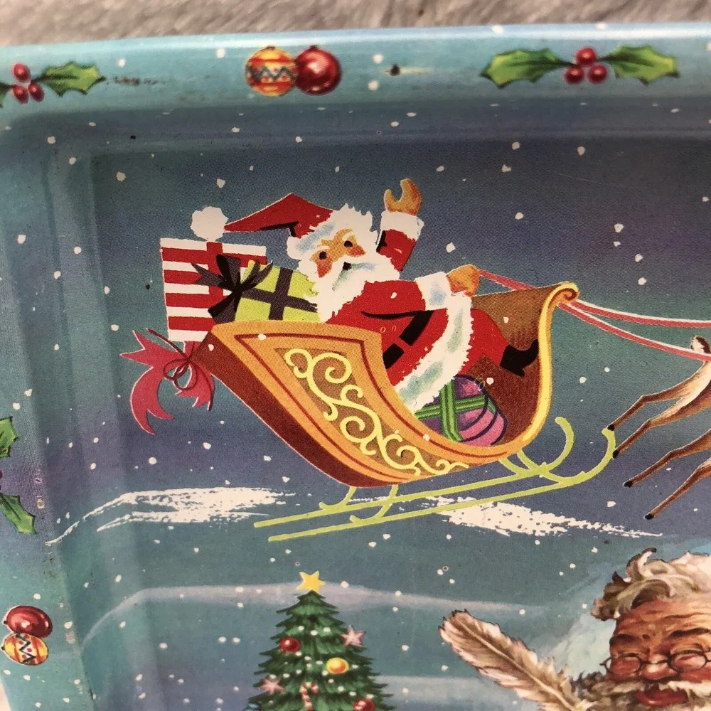 Vintage Daher Holiday Santa Tray Decorated Tin Serveware Small England Christmas
